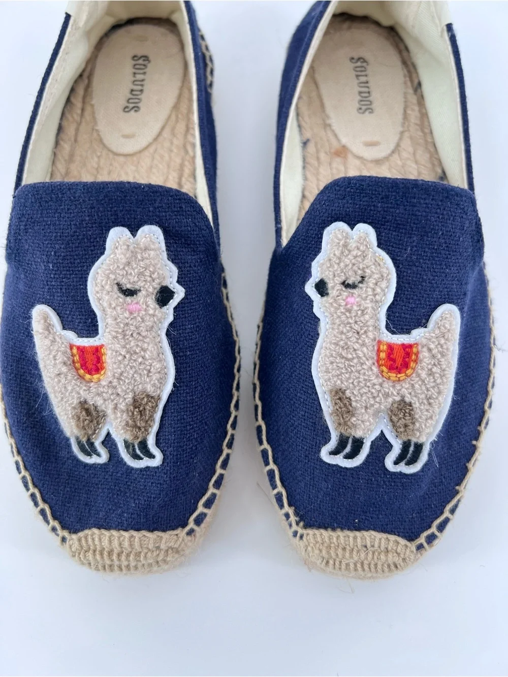 Soludos Chambray Llama Canvas Espadrilles Blue Size 8 Casual Slip-on Boho